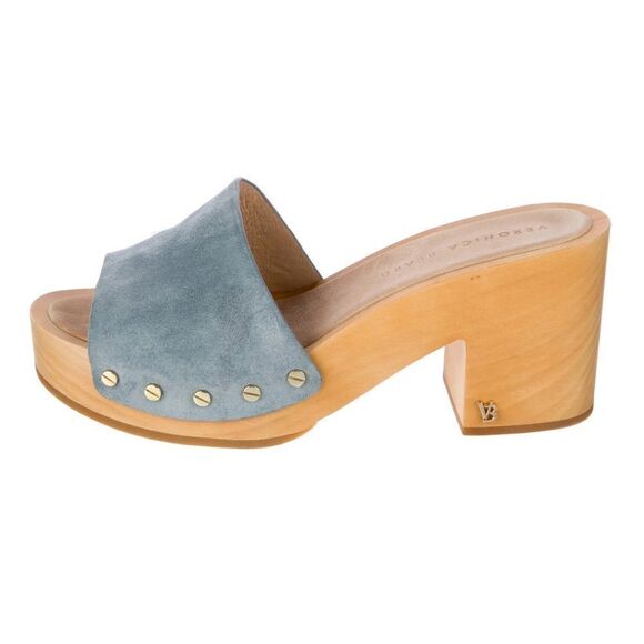 Veronica Beard NWT Hannalee Blue Suede Wooden Clog Sandal Size 8.5 - Picture 4 of 10